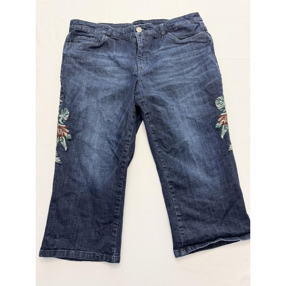Christopher‎ & Banks Capri Jeans Womens 16P Blue Med Wash Floral 36x22 Denim